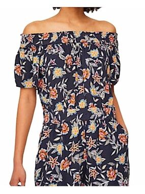 Loft Dark Gray Off Shoulder Floral Print Romper